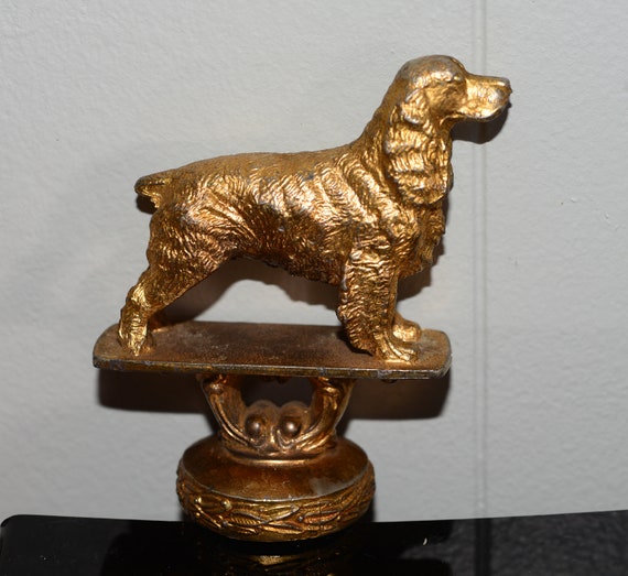 4 inch Spaniel Retriever Vintage Trophy Top Dog or Clock Finial Spelt Cast Metal with Gold Wash Dog Show