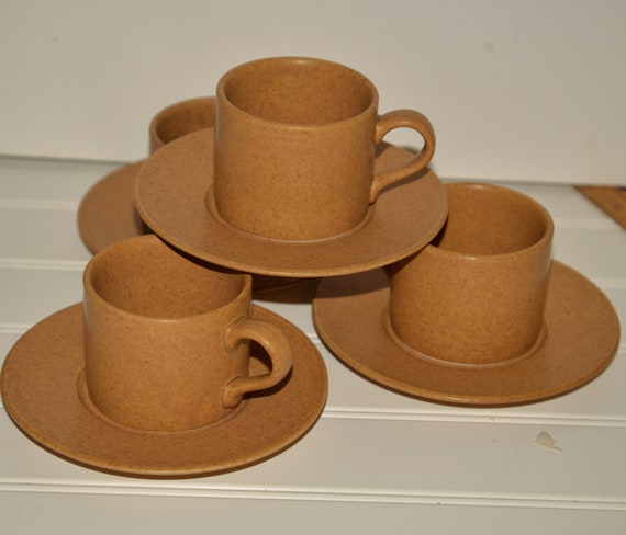 Vintage Mikasa 1980s Potters Craft Espresso Coffee Cups Earthy Grain Color Natural Earthy Set of 4