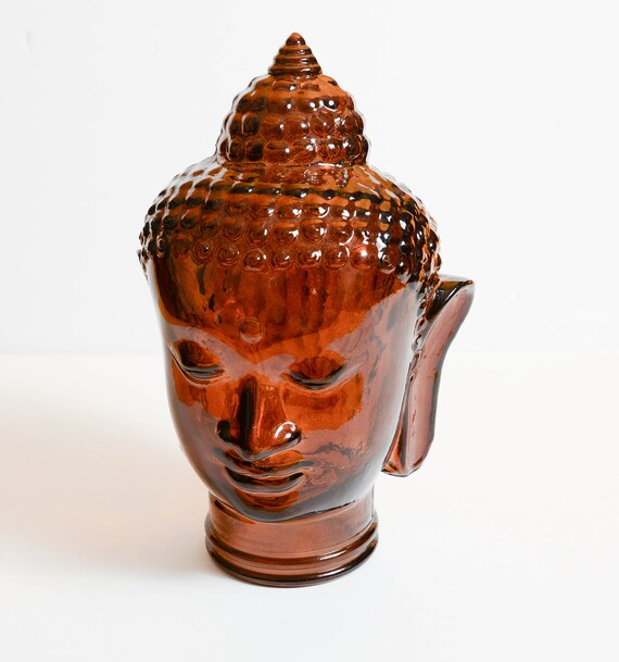 Amber Brown Glass Buddha Mannequin head San Miguel Recycled glass Vintage Glass Siddhartha Hindu Buddhist Zen Figure Beautiful Asian Piece