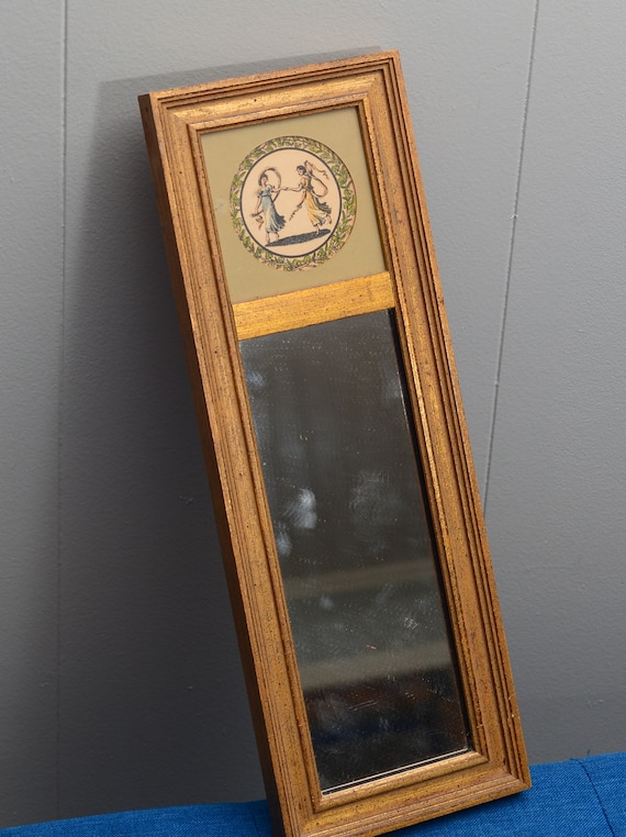 Vintage Skinny narrow Rectangular Mirror With Dancing Nymphs Great for Small Space