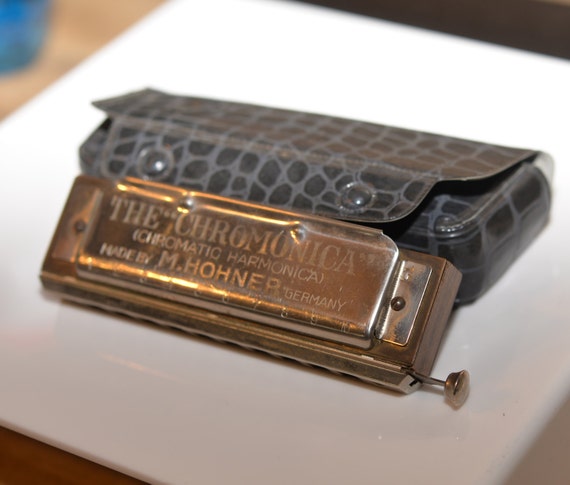 Vintage Hohner Harmonica Germany Chromonica Key of G with vinyl Case Mouth Harp Harmonica