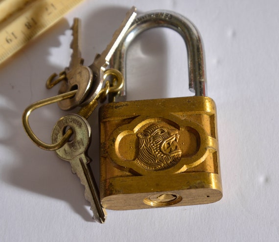 Vintage Lion Padlock with working Keys Solid Brass Lock Lion Head