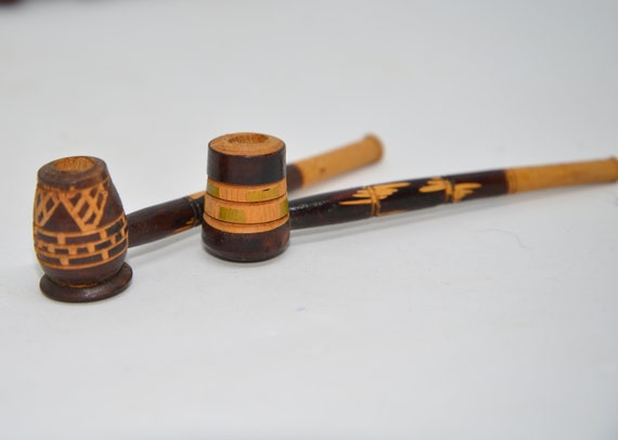 Czechoslovakia, Austria Carved Small Poker Pipes Cherry Wood Vintage Souvenir Estate Pipes unsmoked