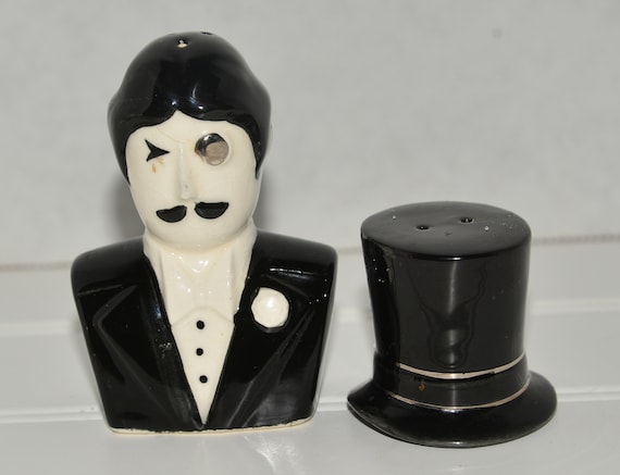 Fitz & Floyd Salt and Pepper Shaker Mand with tuxedo and Top Hat Wedding or Formal Wear Decor