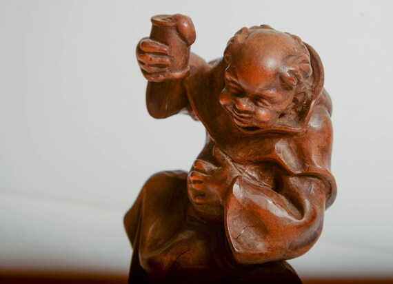 Black forest carving Monk Friar Wood Carving Germany Early Helnzeller Holzschnitzerel Obergammergau Black Forest WoodCarvers Monk with Mug