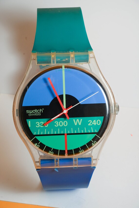 Swatch Maxi 1987 Nautilus Wall Clock Watch Plastic Retro Swiss Clock for your collection 87 inches tall Face is 13 inches