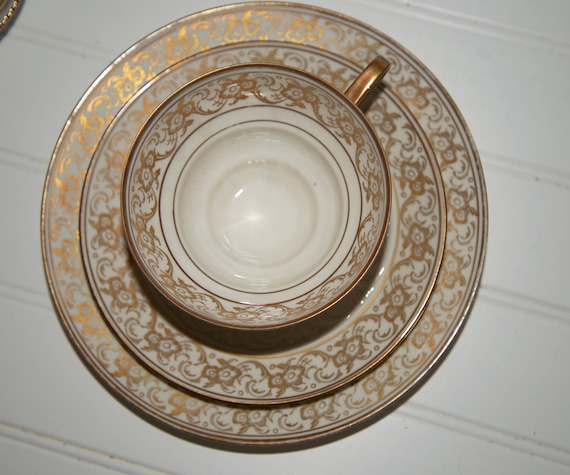 Vintage Rosenthal Bavaria China Trio Set Tea Cup, Saucer and Underplate in Gold Gilt Pattern