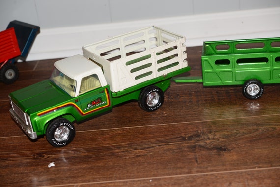 Nylint Lime Green Farm Truck and Trailer Vintage 1970s Farm Toy Die Cast Metal 1/16 scale Ready to display or Play