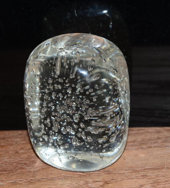 Large Heavy Oblong rectangle Art Glass Paperweight Controlled Bubble Ice Cube Heavy Glass