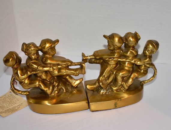 Super heavy Philadelphia Metals MCM Tug o War Bookends 6 lbs of Bronze Clad Metal bookends Adorable PM crafstman