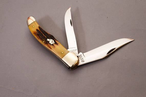 Ka-Bar Union Cutlery Co Olean NY Stag X11/77 Dog Head Folding Hunter 2 Blade Knife