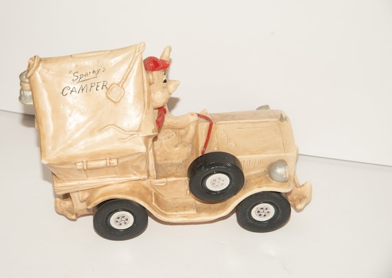 Sparky's Camper Plastic Bank Novelty Bank Promotional Bank Camper Truck With Bear