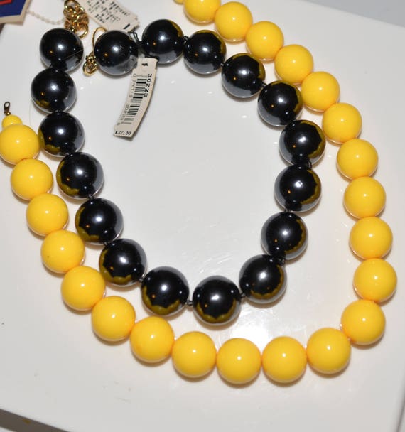 Vintage 80s 90s Monet Chunky Plastic Bead Made in Japan Necklaces Set of two Black and yellow