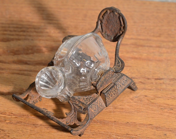 Antique 1879 Patented Snail Ink Well All original Vintage Pens and Desk Accessories Cast iron Inkwell