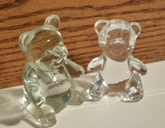 Pair of Lead Crystal Bears Oneida and Handblown Teddy Bears Vintage crystal 1989