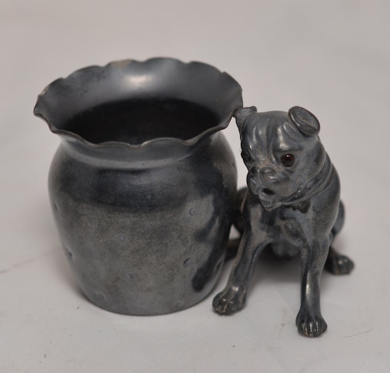 Silver Plate Toothpick Holder Pug or boxer Dog puppy Derby 2306 Quadruple Plate Figural Circa 1880 glass eyes