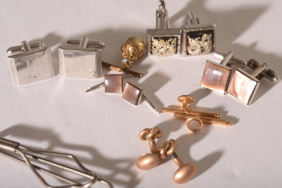 Mens Lot Jewelry Collar and Cufflinks, Tie Bars, gold filled, Sterling 1940s 50s and 60s 12 pieces or sets Free ship