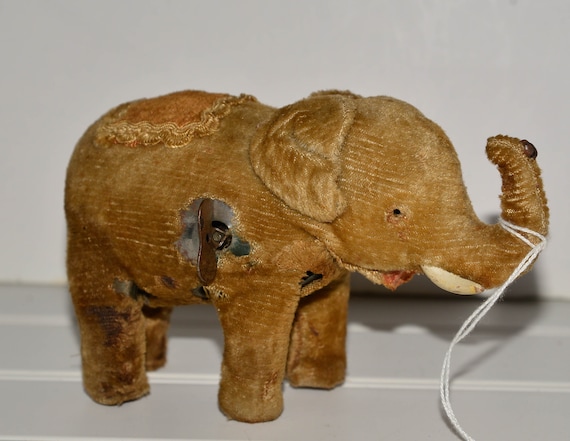 Vintage 1940s Mohair Wind up Elephant Made in Japan Works Needs Love and a home