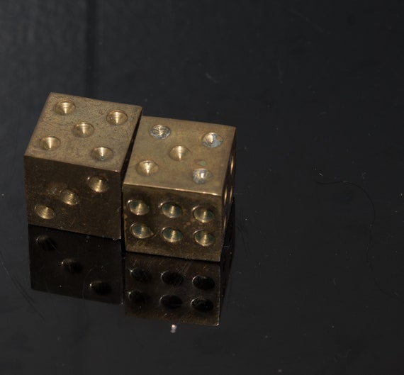 Pair of Solid Brass Dice 1 inch 6 sided Gamblers Players Home decor