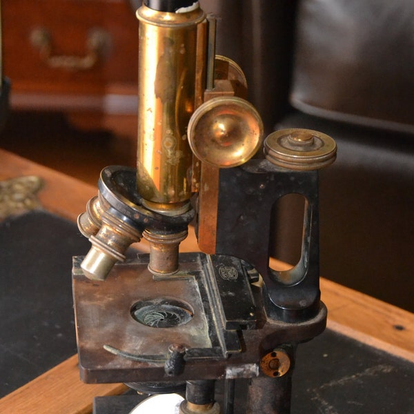 Antique Physicians Microscope Brass, Spenser Buffalo, Bausch & Lomb C1900-1920