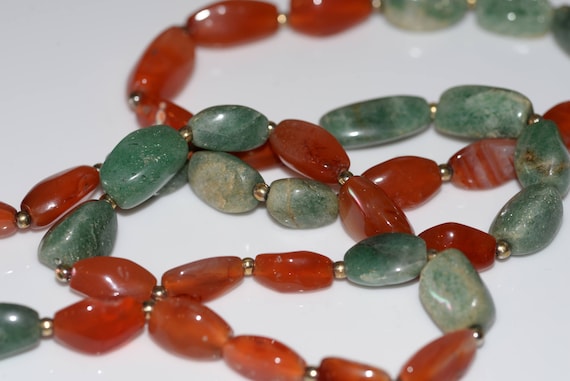 Heavy Agate and Adventurine Necklace Green and Coral Amber Colored Vintage Free USA shipping great mothers day gift
