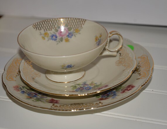 Trio Cup and Saucer Set Hertel Jacob German Bavaria Porcelain Tea Set vintage