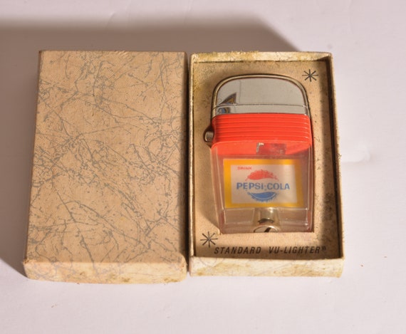 Vintage Advertising Pepsi Cola Lighter 1960s mib Scripto Vu Lighter from Pepsi exec. NOS MIB Shipping Included