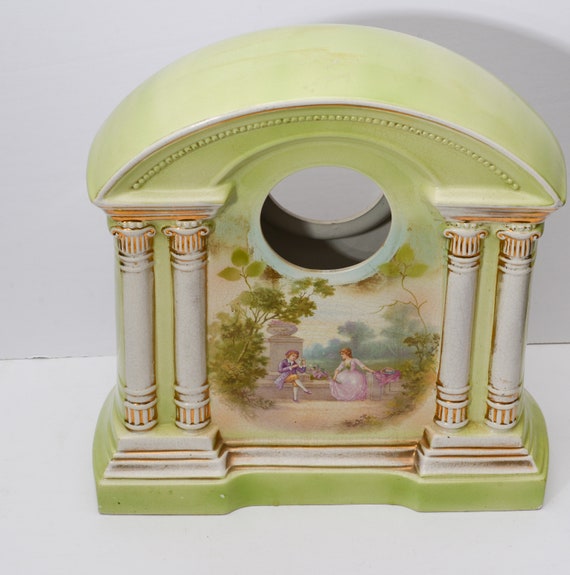 Antique Gilbert Clock Porcelain Romance Scene Clock Case Stoke on Trent Large Clock Case 1930s