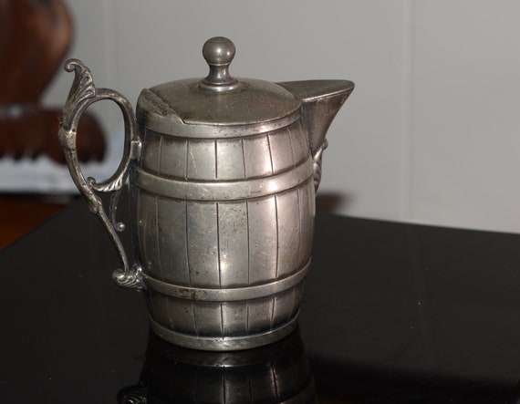 Barrel Shaped Syrup or cream Pitcher Middletown silver plated Figural 1900s Early piece