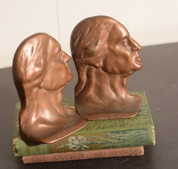 Antique 1932 George Washington Bicentennial Celebration bookends Bronze Relief portrait Free Ship