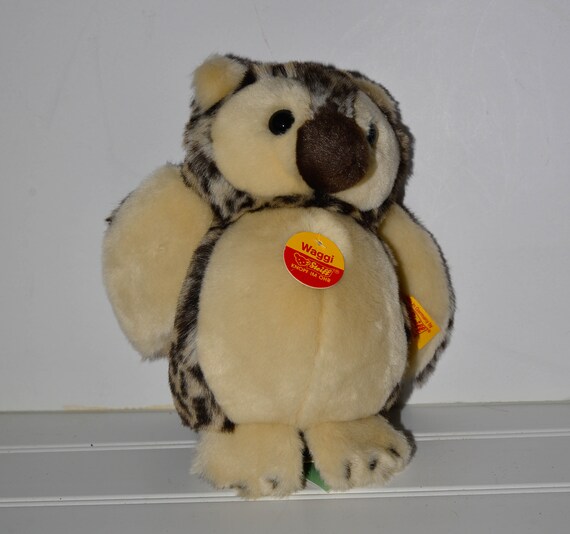 Retired Vintage Steiff Waggi Owl Soft Plush German Toy Spotted Owl 9 Inches Mint with Tag