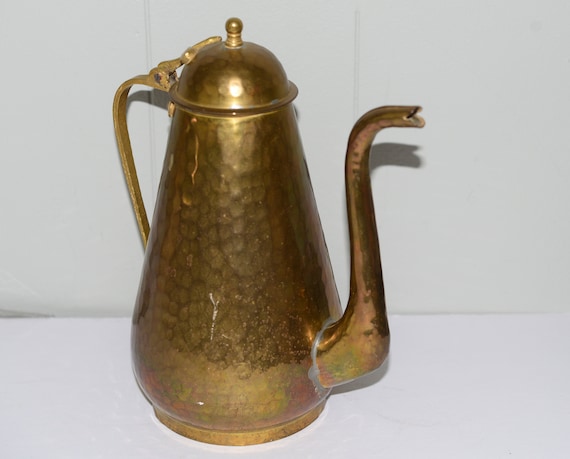 Hand Hammered Turkish Brass over Metal Coffee Teapot 11 inches Classic simple Style