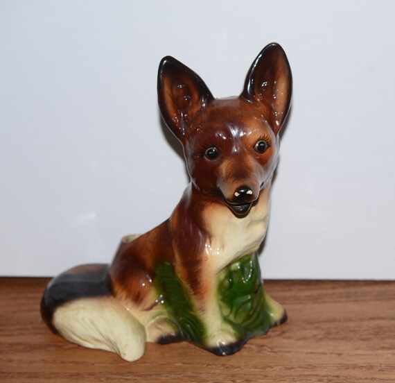 Unusual Dog Planter Corgi or Fox Unique Ceramic Planter Flower Pot Signed by Artist JoAnne Vintage 1960s or 70s Large 11 x 9 inches