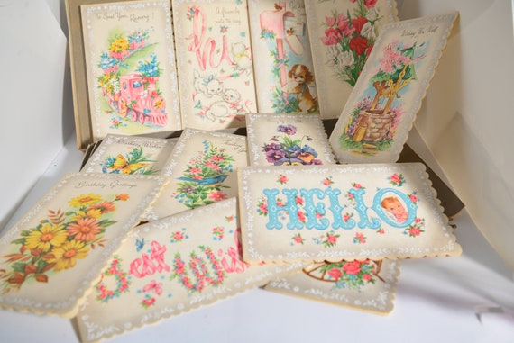 Lot of 13 NOS Parchment All occasion Greeting Cards with box Colorful whimsical greetings