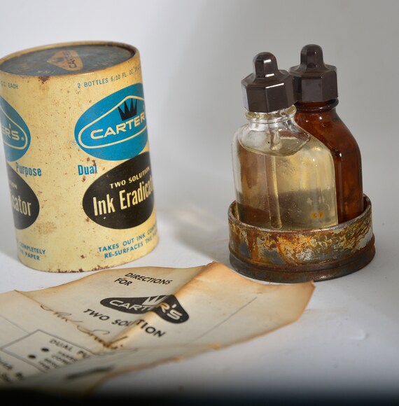 Carters ink Eradicator 2 part Solution tin Advertising Container Pen Collectors Fountain Pens