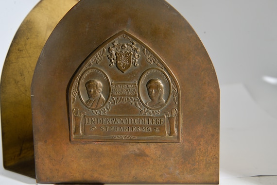 Antique Lindenwood College university Brass Bookends Centenial 1927 Commemortive antique bookends