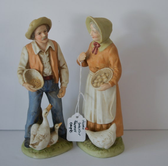 Vintage Homco Farm Couple Chicken and Geese Old man and woman 1980s Home interiors Porcelain figurines