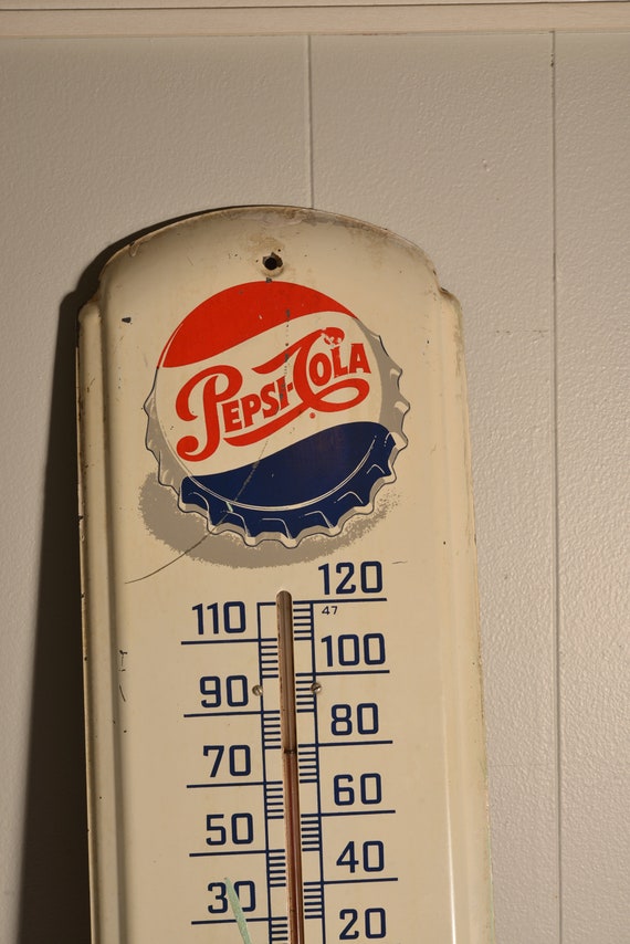 Vintage Pepsi Thermometer Any Weather is Pepsi Weather Logo 1950s Cap with Script Fresh Estate Pepsi Sign