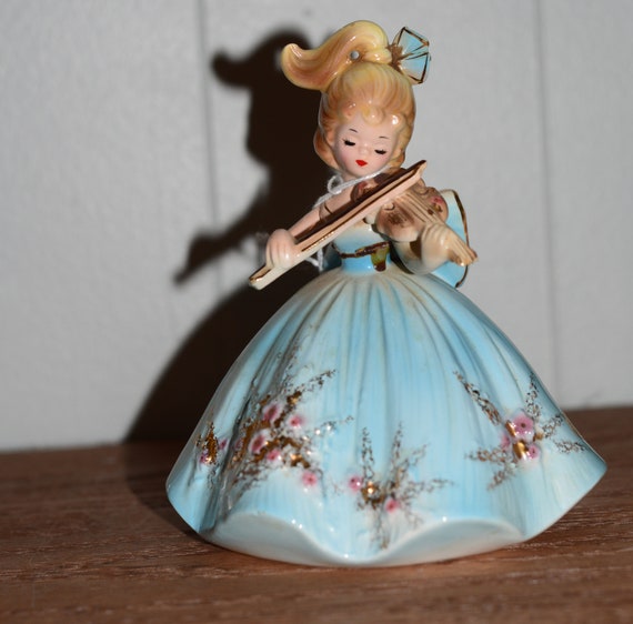 Josef Original Musical Girls Violin Blue Dress No Music Box Vintage Josef
