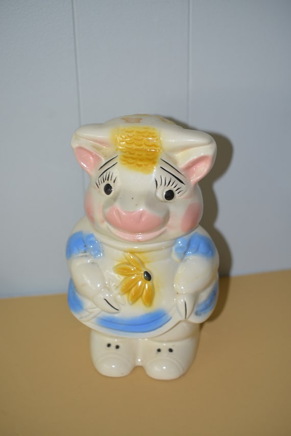 American Bisque Turnabout Cookie Jar Sheep and Pig four in One marked Pottery Cookie Jar Lamb two sided cookie Jar