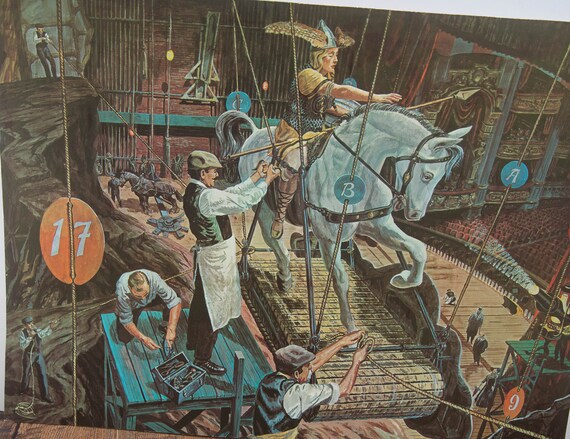 Saratoga SPA Summer Theater Harper Goff Disney Animator Prints Backstage Creating the Theater Scene God on Horse Stage Hands Set design