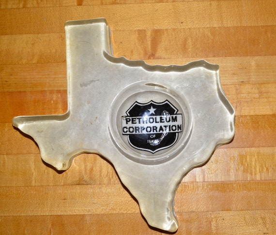 Petroleum corporation of Texas Promotional Advertishing Texas Shaped Lucite Paperweight Ashtray Vintage Oil & Gas Transportation collectible