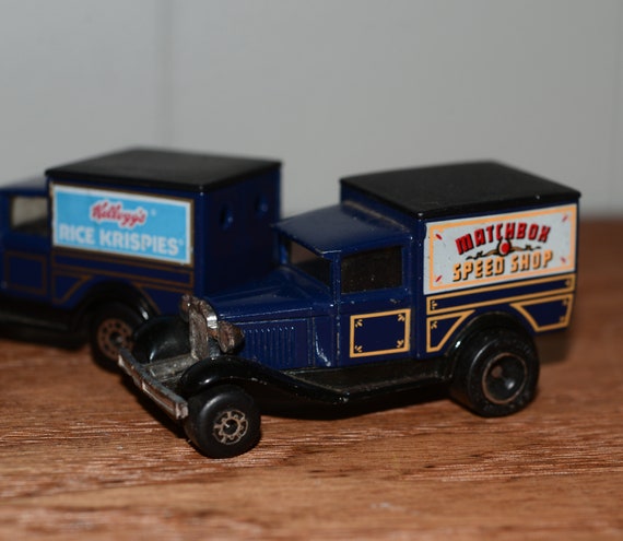 1979.Two Model A Ford Trucks Matchbox Speed shop and Kellogs Matchbox Super Fast Advertising promo Matchbox
