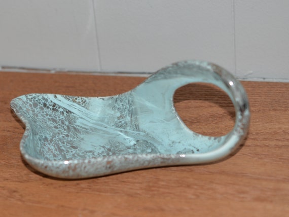 Sascha Brastoff Turquoise Platinum Blue Surf Ballet Free Form Nut dish, lemon server olive Dish California pottery