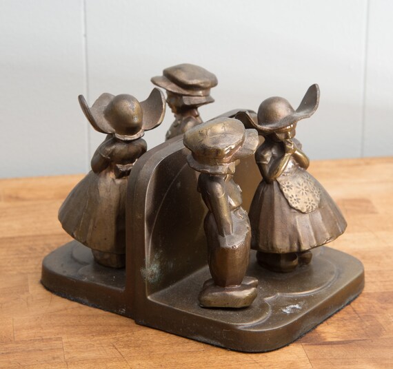 FrankArt Bookends 1930s Dutch Boy and Girl Bronze over Metal Book Ends Bookends Art Deco Decoratore Libray and Book lovers