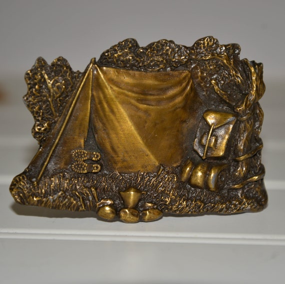 Vintage Bergamot Brass Belt Buckle Camping and Hiking High Relief 1980s Beautiful Detail