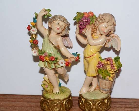 Fontanini Depose Italy Standing Season Cherubs, Spring and Fall Figurines Adorable Angelic Children Italian 1990