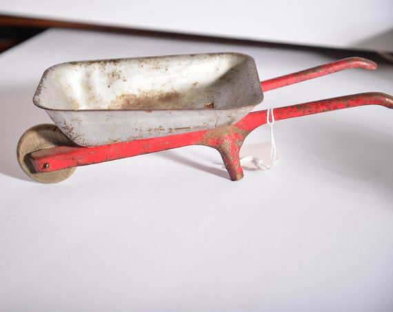 Chippy shelf sitter toy Miniature Wheelbarrow Made in USA Pressed steel toys vintage toy tools