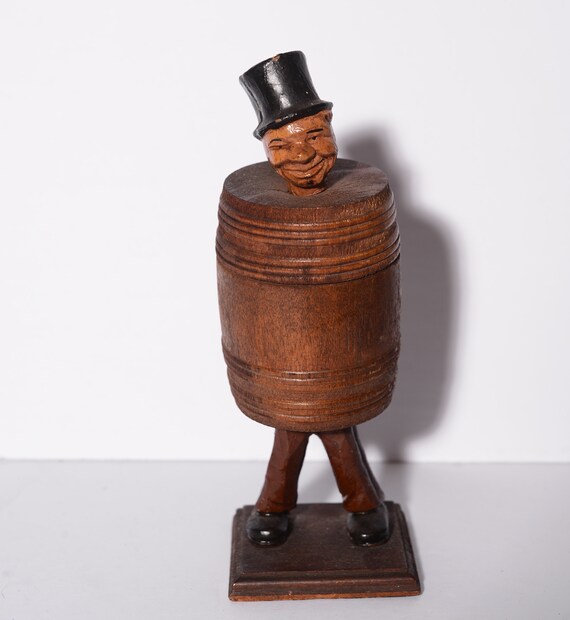 Anri Cigarette Case Man in A barrel Vintage Tobacco Storage WC Fields Like 1950-60s Stash Box Cache Pot
