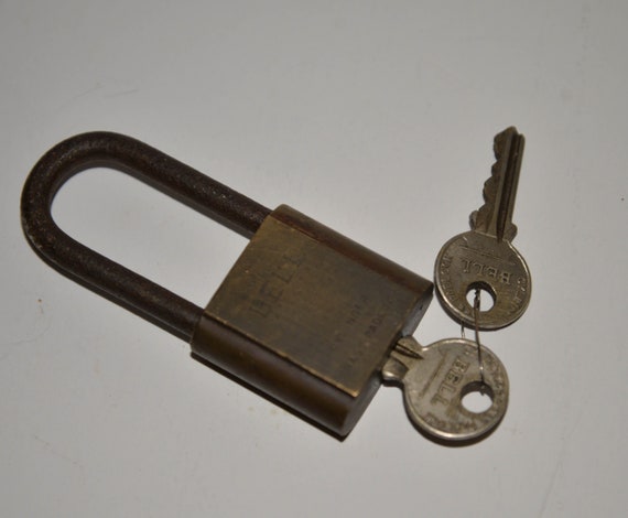 Vintage padlock Marked Bell Long Hasp With Key Antique Padlock